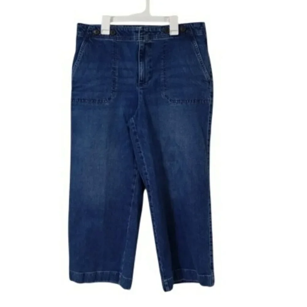 Talbots Jeans Wide-Leg Crop Size 12 Blue Womens